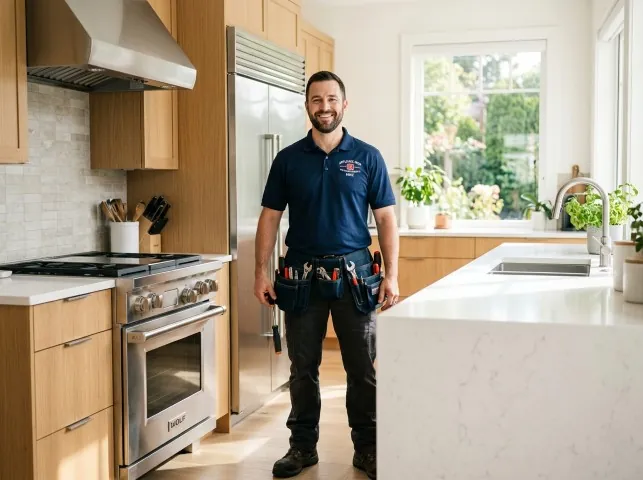 Appliance Repair Hero technician in a Asbury Park, NJ kitchen after an appliance repair