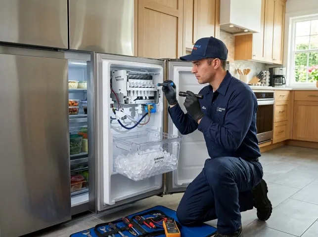 Appliance Repair Hero technician repairing a refrigerator ice maker in Asbury Park, NJ